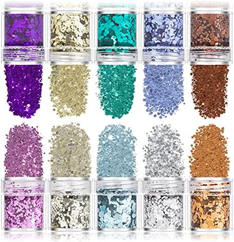 CHUNKY Glitter Fine Glitter Sequins 10 kutija za smolu i zanatske potrepštine zaliha festival šminka kozmetički sjaj za tijelo za nokte