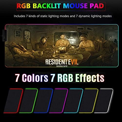 Jastučići miša Resident Evil Game Luminous RGB Gaming Mouse Mat Gamer tipkovnica Velika LED šarena računalna mousepad 39,3 inča x 19,6