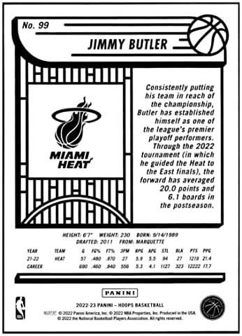 Jimmy Butler 2022-23 Panini NBA obruči 99 nm+ -MT+ NBA košarkaška vrućina