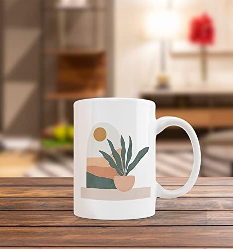 Kunlisa boho šalica šalica, apstraktna boho sunčana planina biljka biljka keramička šalica 11oz kava mlijeko čaj šalica čaj šalica,