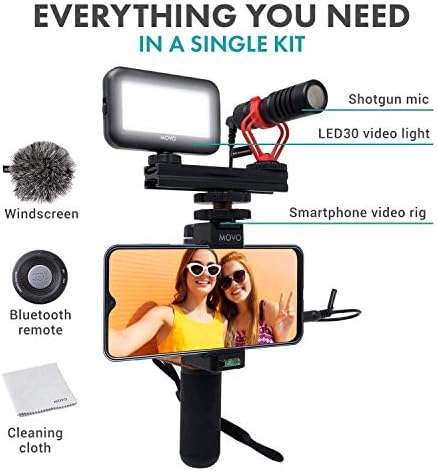 Movo Smartphone Vlogging Kit V1 s USB Type -C dongle, Grip Rig, Shotgun Microphone, LED svjetlo i bežični daljinski upravljač - za