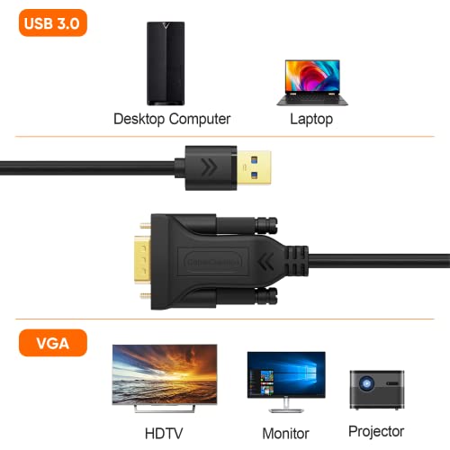 CableCreation USB 3.0 do VGA kabela 6 stopa, VGA do USB adapterskog kabela 1080p @ 60Hz, vanjska video kartica, samo podržavaju Windows
