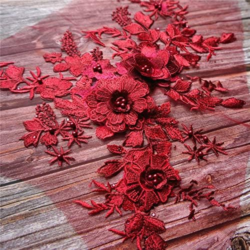 Ljubičasto crvena plava čipkasta tkanina 3D cvjetne perle Rhinestone vezene zakrpe za vjenčane haljine Applikvi mrežice šivanje zakrpa