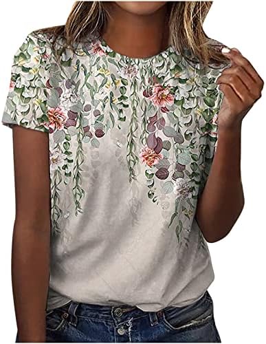 Vrhovi za vježbanje za žene, vintage cvjetovi grafička majica s kratkim rukavima casual labave fit criveck slatke ljetne bluze