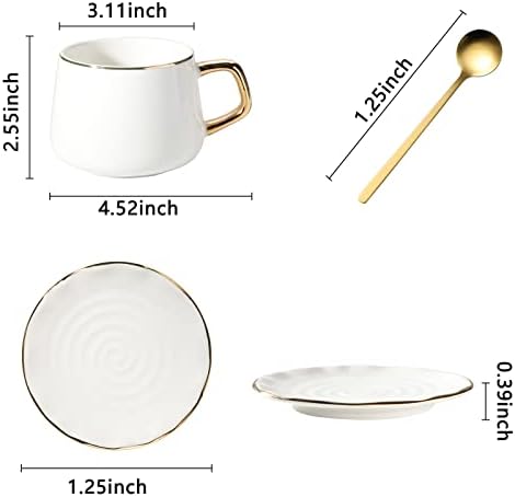 Mosyone Elegantne keramičke šalice za kavu s tanjurom i žlicom - Zlatna šalica za čaj od 3 - Savršena za čaj, kavu, latte, mocha, cappuccino
