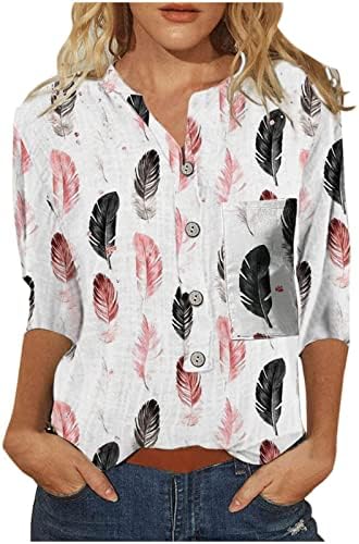 3/4 košulja za rukave za žene jesen ljetna posada vrat spandex grafički salon crochet bluze majice djevojke 2023 gw