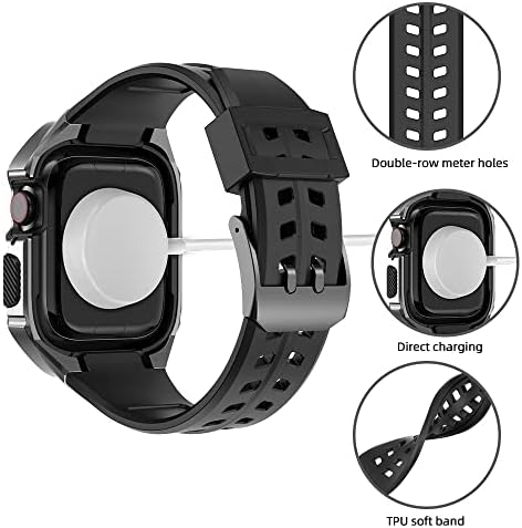 Houcy Steel Watch futrola+Gumber Watch Band za IWatch 44 mm 45 mm metalni poklopac mod zaštitnika za zaštitnik okvira za Apple Watch