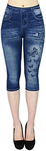 Ženske traper hlače leptir grafički tiskana traperice dužine koljena hlače oprane stare vitke fit traper salon hlače casual hlače
