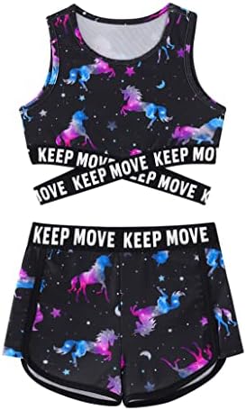 Moggemol Kids Girls Two Piece Gimnastika plesne sportske odjeće Criss Cross Crop Top s plijenom kratkim hlačama kupaćim kostima