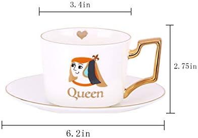 Topadorn keramička šalica set parova šalice kave i tanjuri sa zlatnom oblogom i poklon kutijom, 8 oz., Kraljica