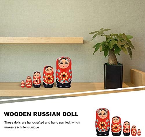 Toyvian božićni dekor lutke za gniježđenje, 1 set 5pcs drva za slaganje ugniježđene set ruske lutke ručno izrađene ruske lutke za gniježđenje