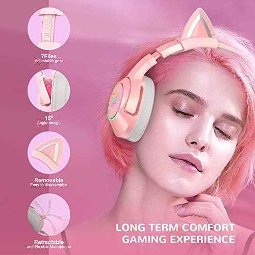 Bežični punjivi igrački miš i ružičaste slušalice za igranje s mikrofonom