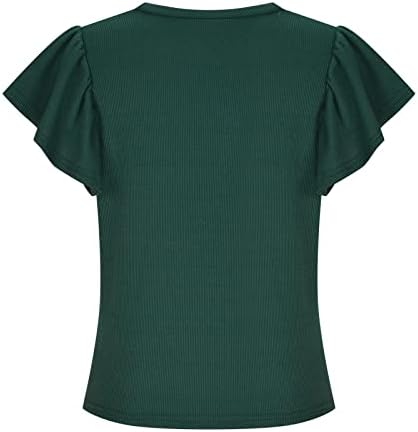 Ženski ruffled kratki rukavi okrugli vrat pleteni gornji dio ljeta labave majice Stilska ležerna bluza čvrsta tunična vrhova