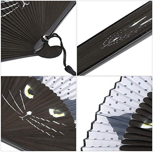 Preklopni ventilator, japanski stil crtana mačka kung fu fu svilena ventilator ručni tintni uzorak bambusovi okviri i elegantni obožavatelji