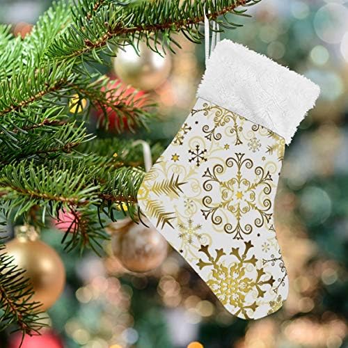 Alaza božićne čarape božićna uzorka zlatne snježne pahuljice klasične personalizirane ukrase za male čarape za obiteljski blagdanski