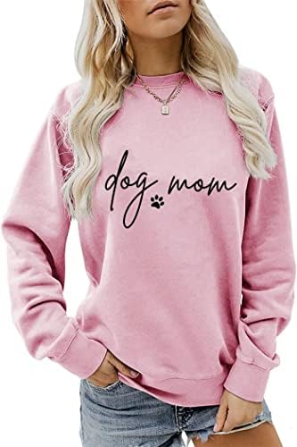 Sunidol Womens Dog mama Twimshirts Dog Paw Print Popis dugih rukava casual pulover Loose Puppy Paw Grafička košulja