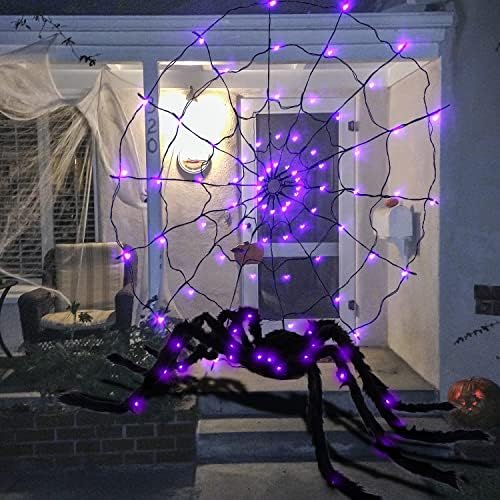 Mchochy Light-up Spider WebSe ukrasi za Noć vještica, 50 '' Giant Liant Spider + 50 '' Okrugli osvijetljeni pauk Web za zastrašujuće
