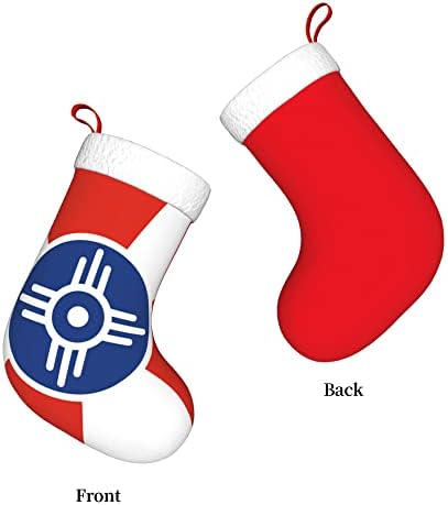 Qg zzx božićne čarape s bijelom super mekom plišanom manžetnom zastavom Wichita Kansas božićne čarape božićne ukrase čarape