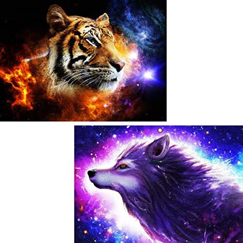 Yomiie 2 Pack 5d Diamond slikati Tiger Wolf Full Drill by brojevima, šarena zvijer boja s dijamantima umjetnost životinjski rinestonski