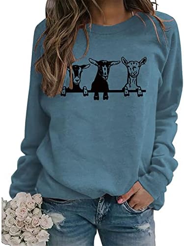 Žene Smiješne koze Grafička dukserica Slatka majica sa poljoprivrednim apartmanima s dugim rukavima Ugodni pulover vrhovi proljeće