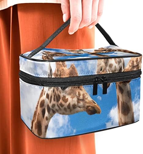 ECMRAD prijenosna torba za šminkanje Tri žirafe tisak velikog kapaciteta s patentnim zatvaračem pogodnim za lijepe djevojke dame tinejdžere