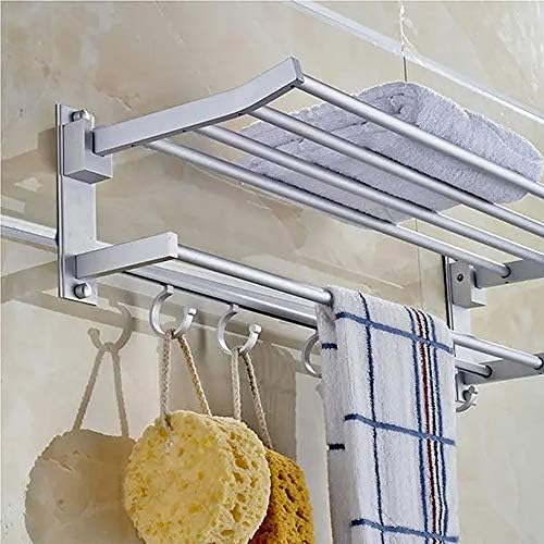 Trake za ručnike Alumimum presavijena srebrna kupaonica, držač za ručnike za ručnike, s 5 kuka za kupaonicu