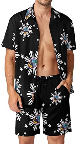 Baikutouan Guam Filippini muški 2 -komadni havajski košulja odijela ležerno labavo gumb dolje i plaže kratke hlače odmor za odmor