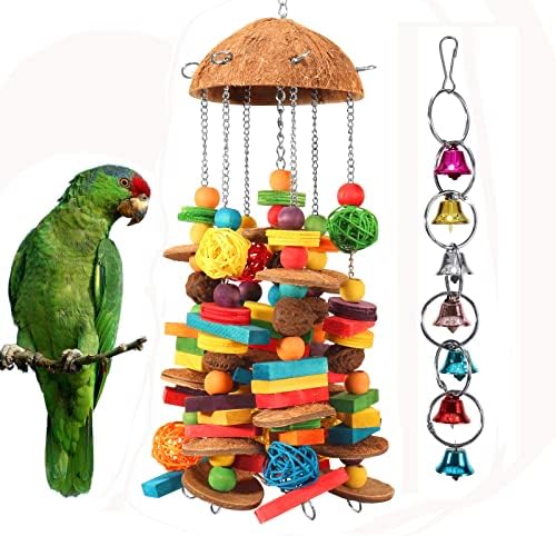 Igračke za papagaje za papige, prirodni veliki blokovi za papige, šarene igračke za žvakanje ptica sa zvončićima za Kakadu ara, afričke