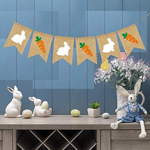 Burlap Rabbit Ratch Garland Banners, Bunny Burlap za uskrsne ukrase kućne uredske škole Outdoor Party Supply
