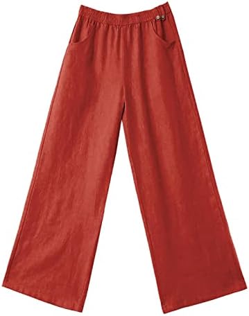 Etkia tiskane hlače za žene povremene žene Čvrsta ležerna gumba Hlače s džepom široke noge Elastični struk labave hlače