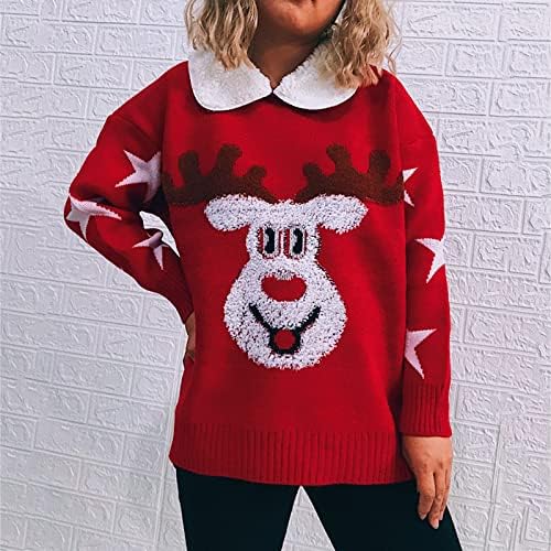 Ružni božićni džemper za žene s ovratnicima casual labavi džemperi tinejdžerice pulover dugih rukava pleteni vrhovi