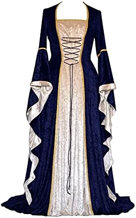 Haljina za Noć vještica retro ženska labava haljina s rukavima od trube s dugim rukavima elegantna večernja klupska haljina Maksi haljina