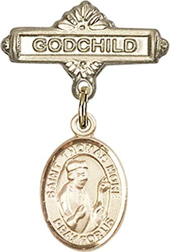 Dječja značka Ach s amuletom St. Thomas More i Pribadačom značke kumče / Zlatna značka za djecu od 14 karata s amuletom St. Thomas