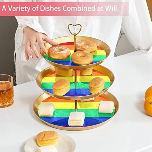3 nivoa Cupcake postolja za kolač kule za prikaz kolača za desert stabla za zabave događaji dekor, dugine pruge zastave