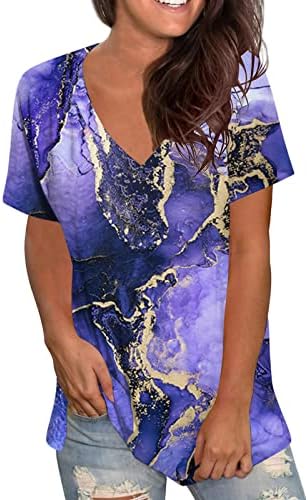 Ženske ljetne vrhove labave v vratne majice y2k casual haljina havajske bluze kratke rukave 3d mramorni tekstura tiskane majice