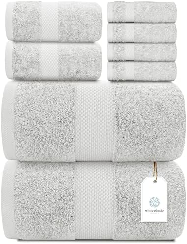 Bijeli klasični luksuzni ručnički ručnik za kupanje od 8 komada luksuznih ručnika za kupanje | 2 pakiranja