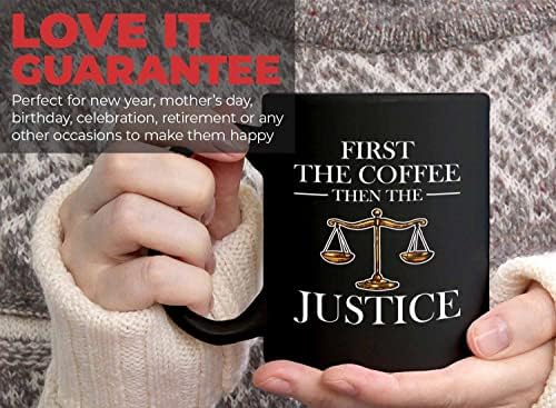 Bubble Hugs odvjetnik kava šalica 11 oz crna - Prvo kava, a zatim pravda - sudsko poduzeće za odvjetništvo Sudac Sin Son Kćer Zakonski