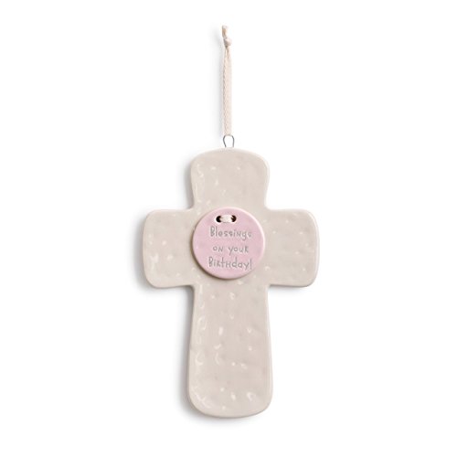 Rođendanski blagoslov križni medaljon ružičasta keramika od 8 do 5 cm za uspomenu na dijete