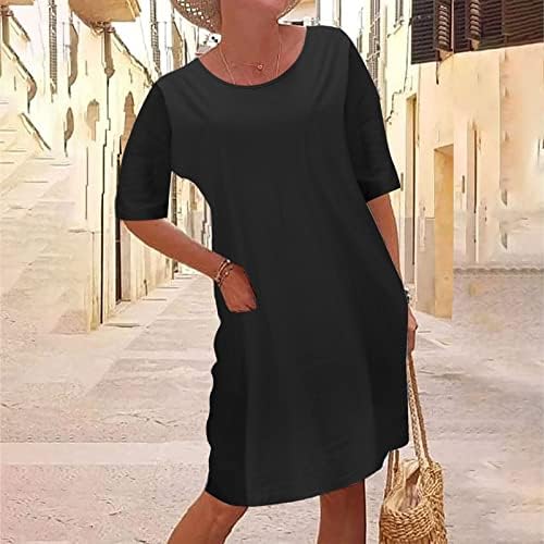 Pamučne lanene haljine za žene ležerni sarafan na plaži Vintage ljetne majice kratkih rukava labava haljina A kroja