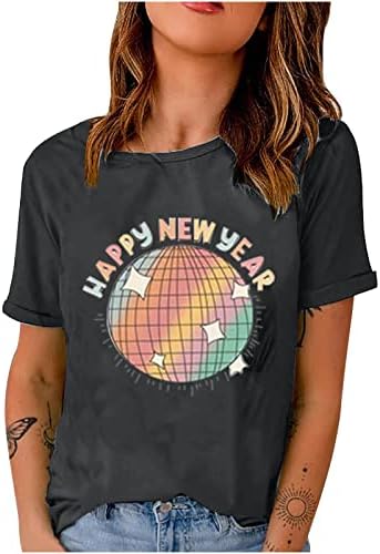 Košulja kratkih rukava za žene planete grafički sretna novogodišnja bluza bluza posada vrat leisure fit pulovers majice majice