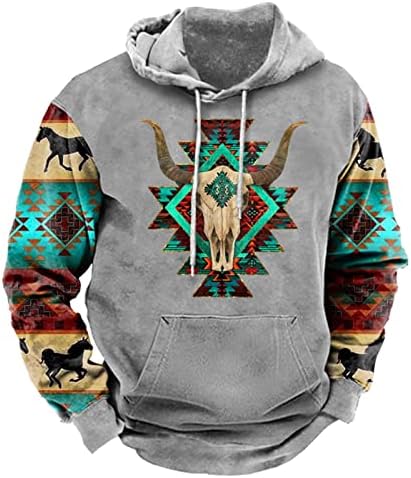Firero muški zapadni Aztec Twishirts Pulover vrhovi plus veličina vitkih etničkih grafičkih kapuljača s džepom za izvlačenje