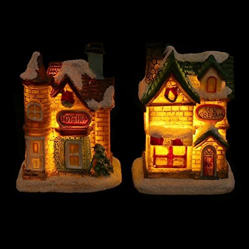 Ibasenice osvijetljene božićne seoske kuće: 2 pcs Svjetla božićne seoske kuće Mini Glow Village House Xmas Scene Figurices božićni