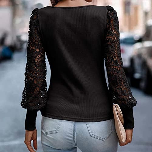 Elegantni čipkasti heklani vrhovi za žene pulover s lampionom dugih rukava Majice elegantna ležerna široka bluza