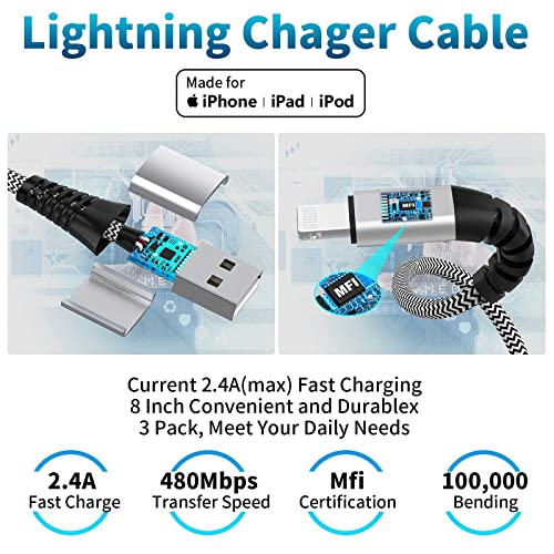 [Certificiran od strane Apple MFi] Kratki kabel za punjenje iPhone, kabel za punjač USB to za Apple Lightning Kabel za brzo punjenje