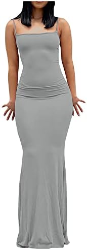 Radne haljine za žene, modne ženske remen bez rukava seksi čvrsta boja otvorena leđa vitka fit dugačka haljina