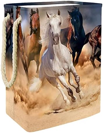 Vodootporne košare za rublje visoke izdržljive sklopive košare s apstraktnom slikom ulja pustinjski Konji za odraslu djecu, tinejdžere