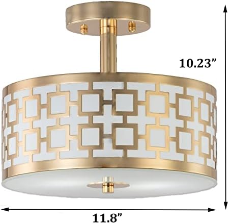 Sottae moderno zlato poluprava strop stropna svjetlost, 2-lagana rasvjeta za rasvjetu metalne sjene staklene difuzor od 12 inča stropna