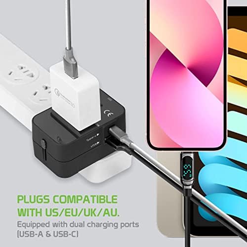 Travel USB Plus International Power Adapter kompatibilan s Motorola Moto Z Droid Edition za Worldwide Power za 3 uređaja USB Typec,