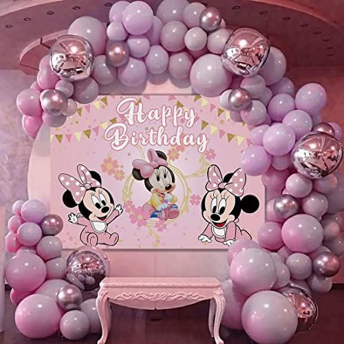 Pozadina s crtanim mišem djeca 1. i 2. rođendan ružičasti miš tematska pozadina za fotografiranje djevojčica Dječji tuš torta dekoracija