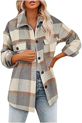 Žene plus veličina ležerna košulja s tunikom Ugodna dnevna vuna mješavina kaputa bluza moda Tartan Shacket Jacke